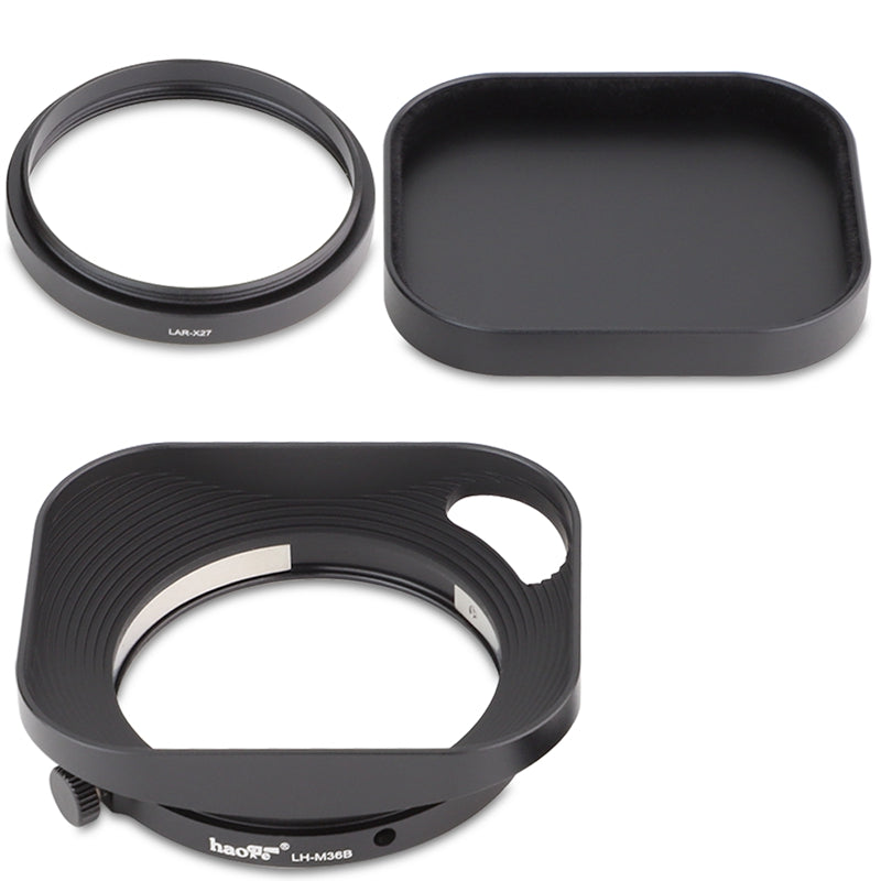 Haoge Lens Hood Metal Squaret for Fujifilm XF 23mm F2.8 R WR Lens Hood Silver ,With Metal Cap on Fuji X-E5 Camera