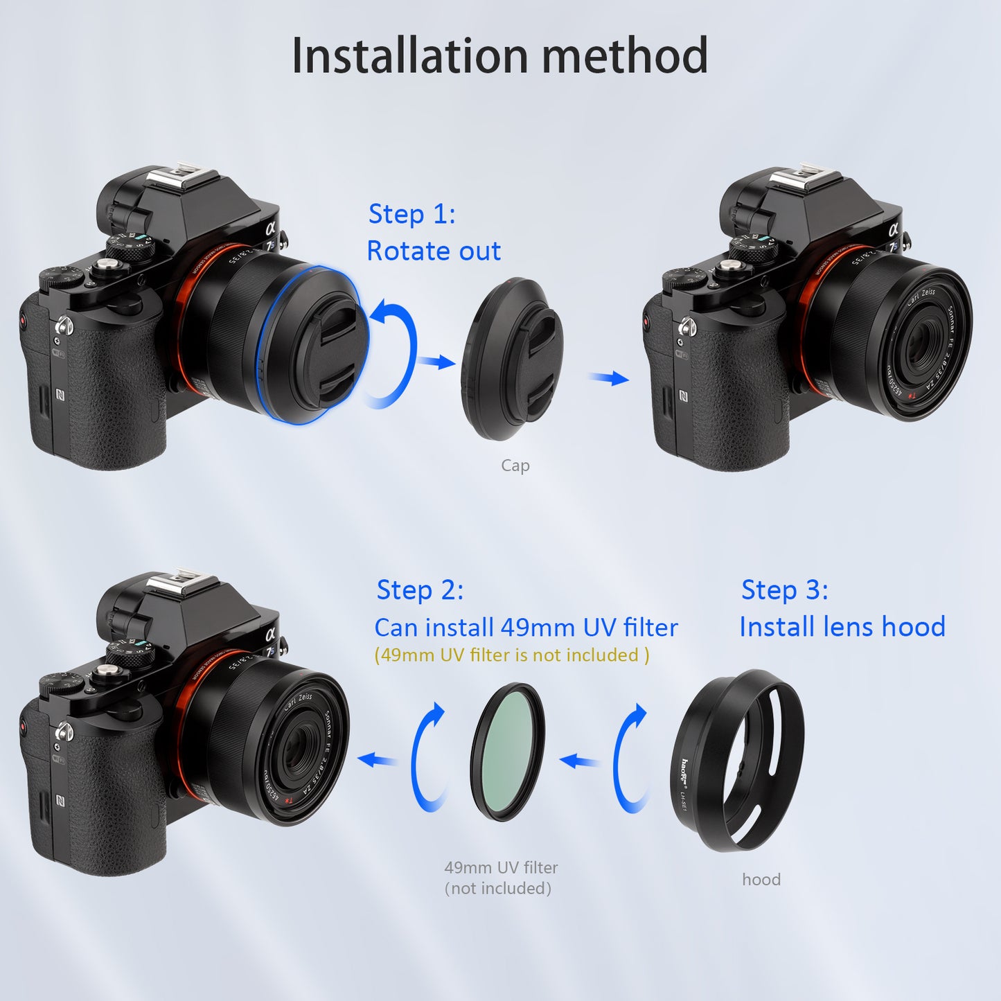 Haoge Round Metal Bayonet Lens Hood Shade for Sony Cyber Shot DSC RX1 RX1R RX1RII RX1RIII Camera and Sony FE 35mm F2.8 ,FE 55mm F1.8 ZA Lens Replaces LHP-1