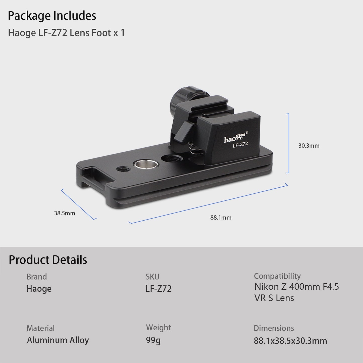 Haoge Lens Collar Replacement Foot Tripod Mount Ring for Nikon NIKKOR Z 400mm F4.5 VR S Lens built-in Arca Type Quick Release Plate