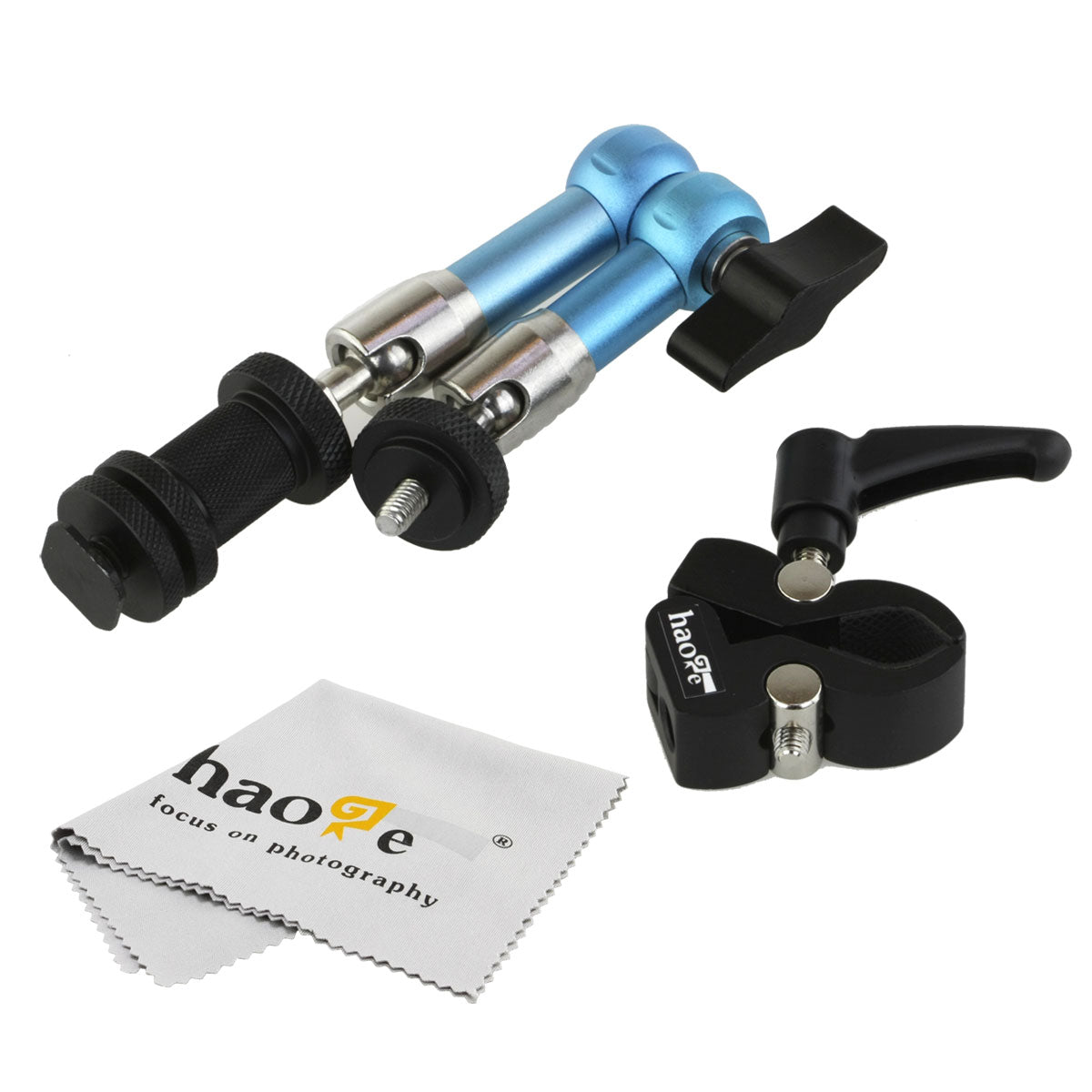 Haoge 7 inch Stainless Steel Articulating Friction Magic Arm with Small Clamp Crab Pliers Clip for HDMI LCD Monitor LED Light DSLR Camera Video Tripod Blue