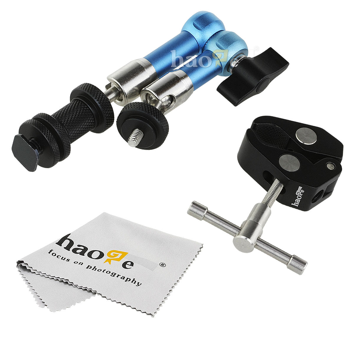 Haoge 7 inch Stainless Steel Articulating Friction Magic Arm with Large Clamp Crab Pliers Clip for HDMI LCD Monitor LED Light DSLR Camera Video Tripod Blue