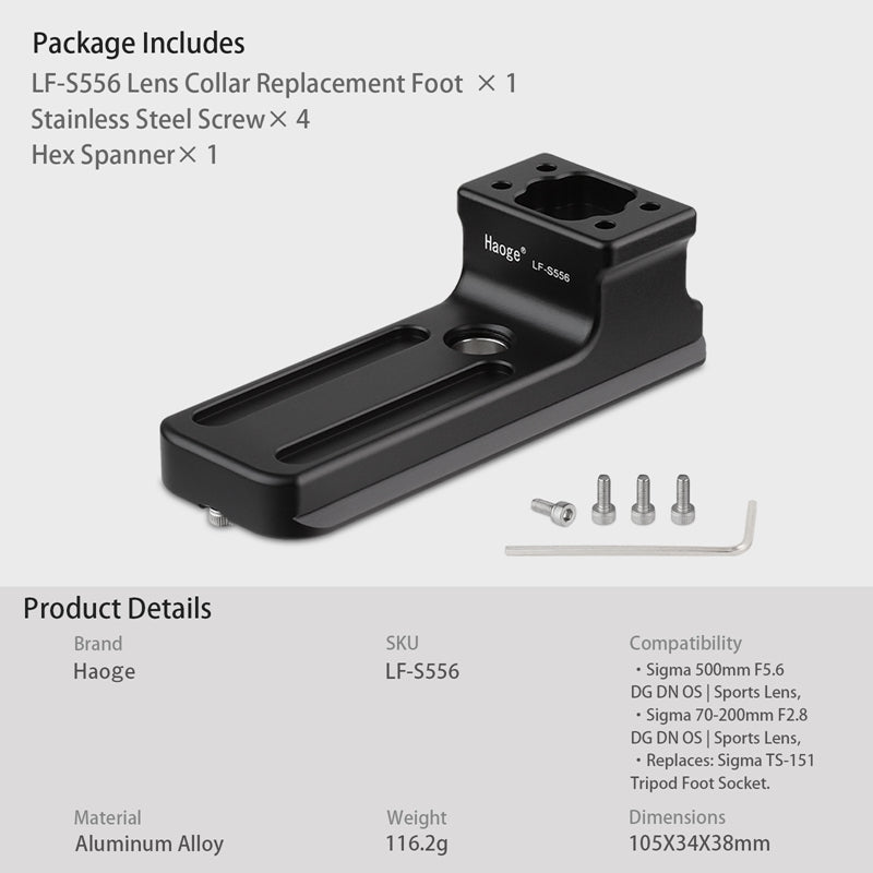 Haoge LF-S556 Lens Collar Replacement Foot for Sigma 500mm F5.6 DG DN OS | Sports Lens,Tripod Mount Ring built-in Arca Type Quick Release Plate