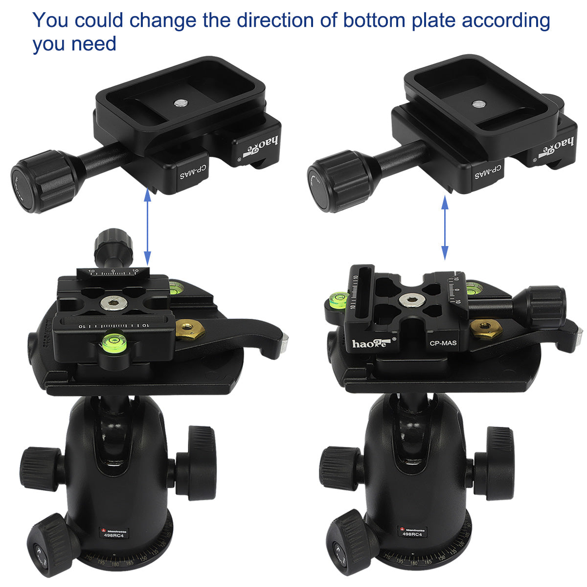 Haoge CP-MAS Quick Release Clamp with RC4 / 400PL Base Adapter Convertor for Manfrotto RC4 System to Arca-Swiss Compatible, Fit 400PL / 405 / 410 / RC4