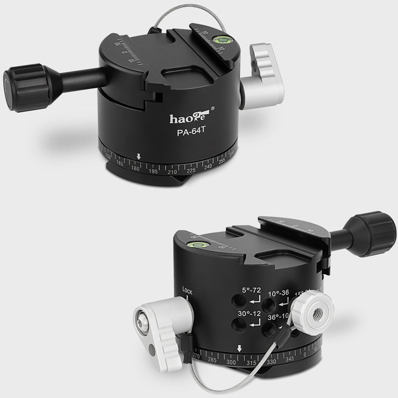 Haoge PA-64T 64mm Panoramic Panorama Pano Indexing Index Rotator Tripod Monopod Head - 10 Detent Interval Quick Release Clamp fit Arca Swiss