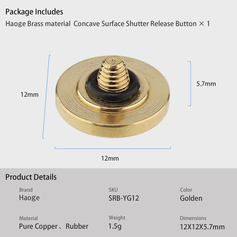 Haoge 12mm Copper Shutter Release Button for Fujifilm GFX100RF XT5 XT50 X-Pro3 Nikon Zf DF and Leica M10 M-11 Q3 Q3-43 D-LUX 8 Concave Surfacel,New version: diameter 12mm
