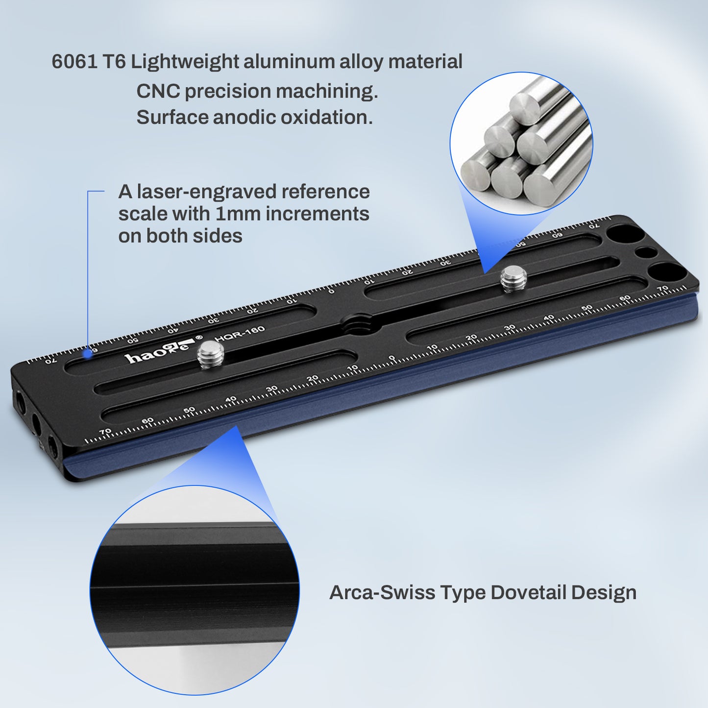 Haoge HQR-160 160mm Multi-Purpose Long Quick Release Extender Rail Sliding Plate for Camera Tripod Ballhead Clamp fit Benro Arca Swiss Sunwayfoto