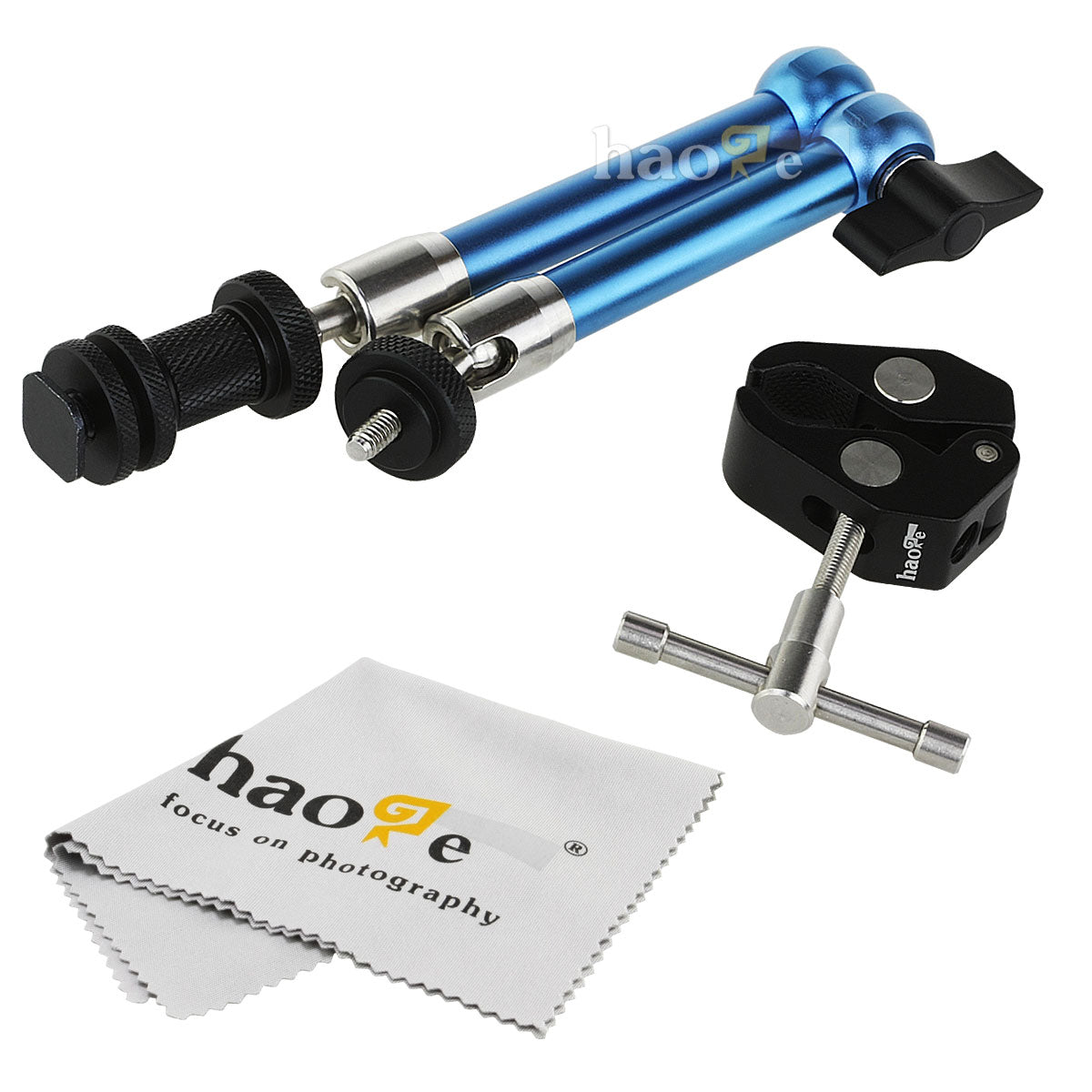 Haoge 11 inch Stainless Steel Articulating Friction Magic Arm with Large Clamp Crab Pliers Clip for HDMI LCD Monitor LED Light DSLR Camera Video Tripod Blue