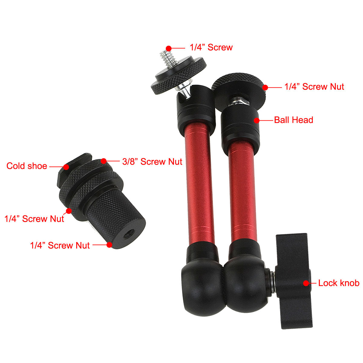 Haoge 11 inch Articulating Friction Magic Arm with Small Clamp Crab Pliers Clip for HDMI LCD Monitor LED Light DSLR Camera Video Tripod Red
