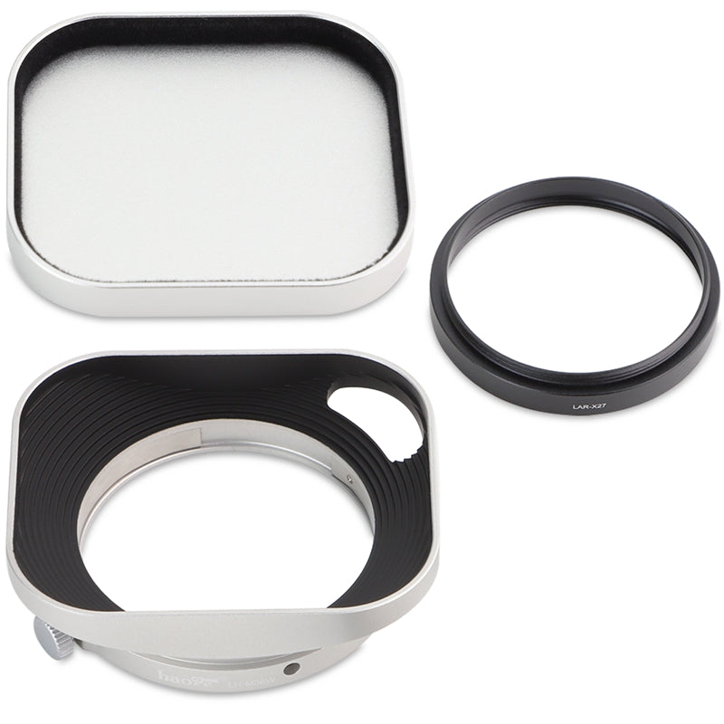 Haoge Lens Hood Metal Squaret for Fujifilm XF 23mm F2.8 R WR Lens Hood Silver ,With Metal Cap on Fuji X-E5 Camera