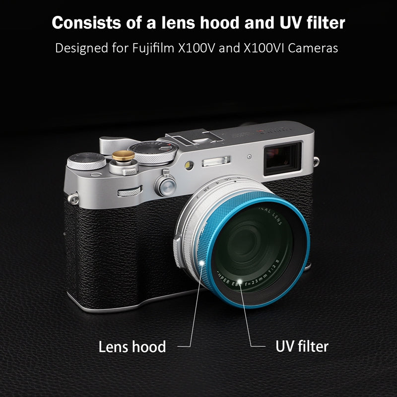 Haoge Metal Lens Hood with MC UV Protection Multicoated Ultraviolet Lens Filter for Fujifilm Fuji X100VI Camera Blue LUV-X54G
