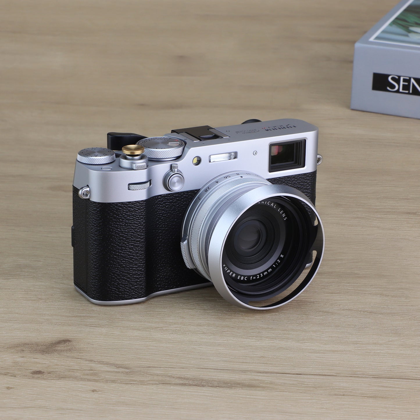 Haoge LH-X53W 3in1 Lens Hood with Adapter Ring with Cap Set for Fujifilm Fuji FinePix X70 X100 X100S X100T X100F X100V Camera Silver replaces Fujifilm LH-X100