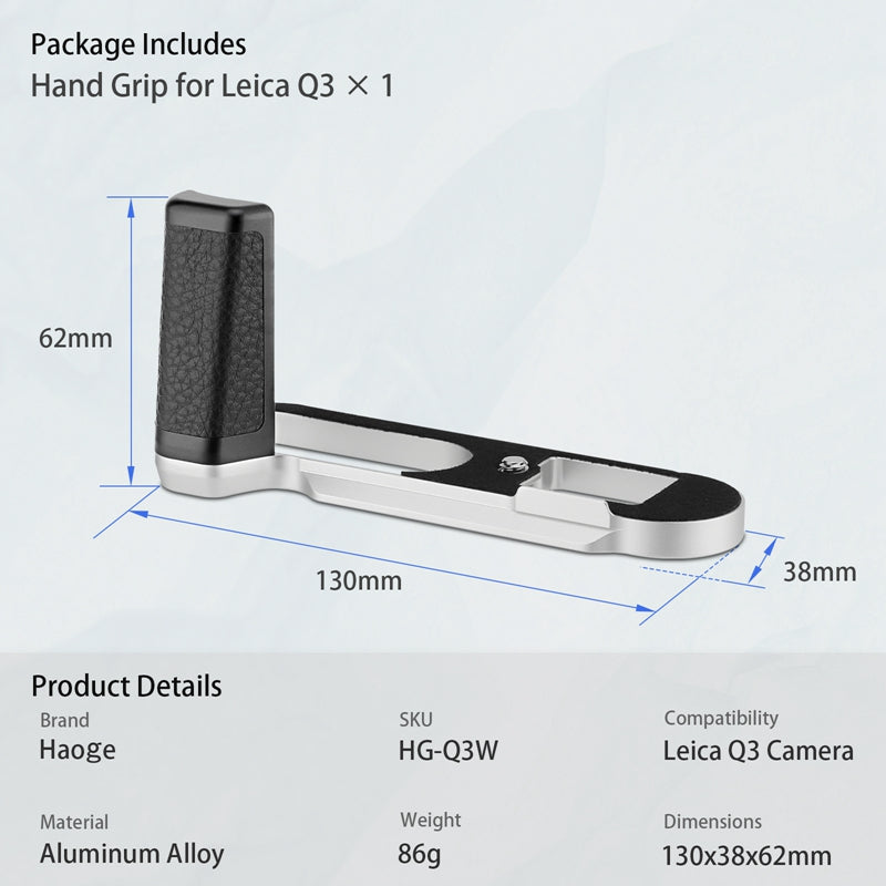 Haoge HG-Q3W Camera Bracket Holder Hand Grip Designed for Leica Q3 Q3 43 Camera Body Silver