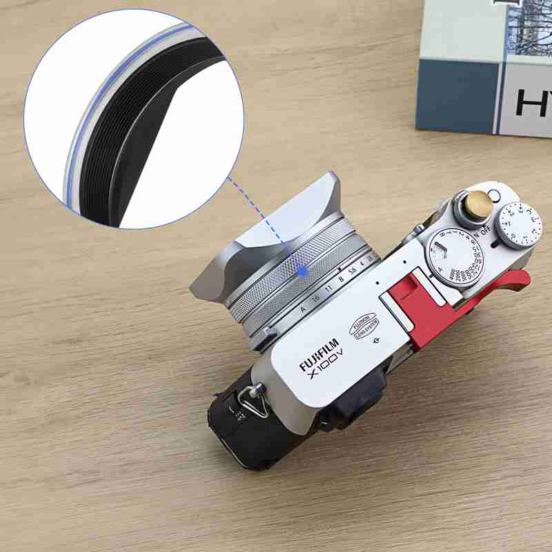 Haoge Square Metal Lens Hood for Fujifilm X100VI Fuji X100V X100F X100T X100S X100 X70 with 49mm UV Filter Adapter Ring & Metal Cap Silver