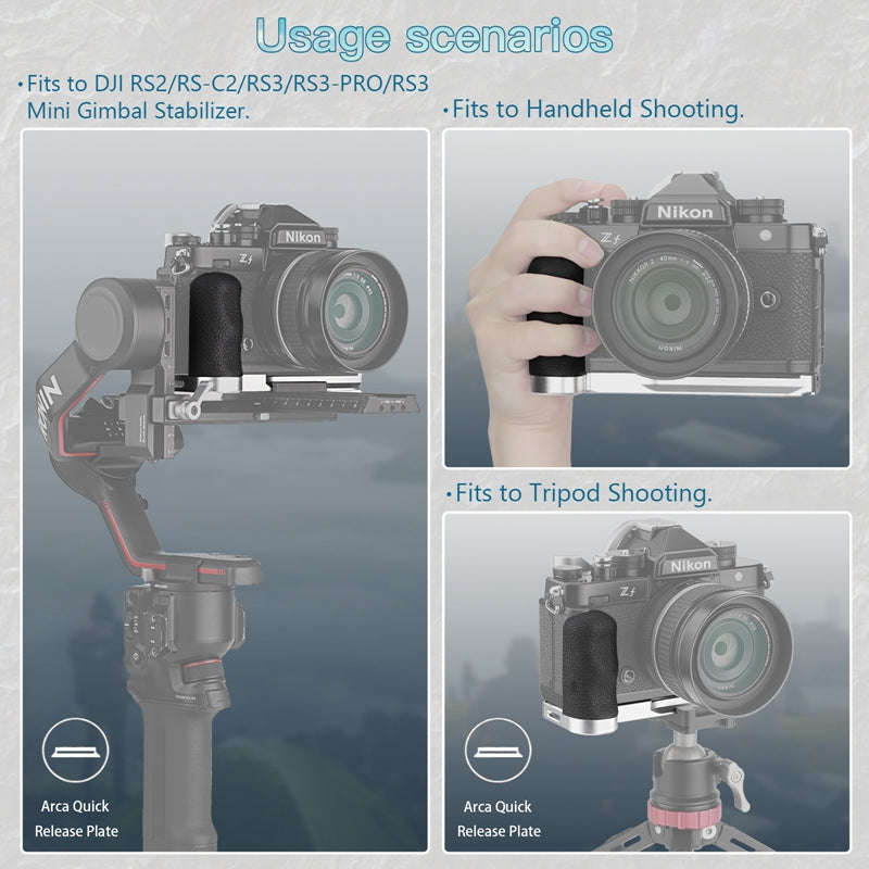 Haoge Handgrip for Nikon Zf ZF Camera L-Shape Grip, With Ergonomic Silicone Side Handle Built-in Arca Swiss Type Plate for DJI RS2/RS-C2/RS3/RS3-PRO/RS3 Mini ,Silver MHG-ZFW