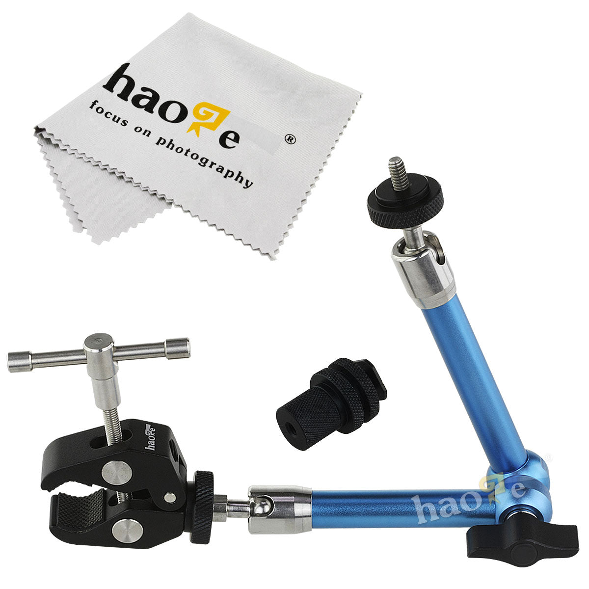 Haoge 11 inch Stainless Steel Articulating Friction Magic Arm with Large Clamp Crab Pliers Clip for HDMI LCD Monitor LED Light DSLR Camera Video Tripod Blue