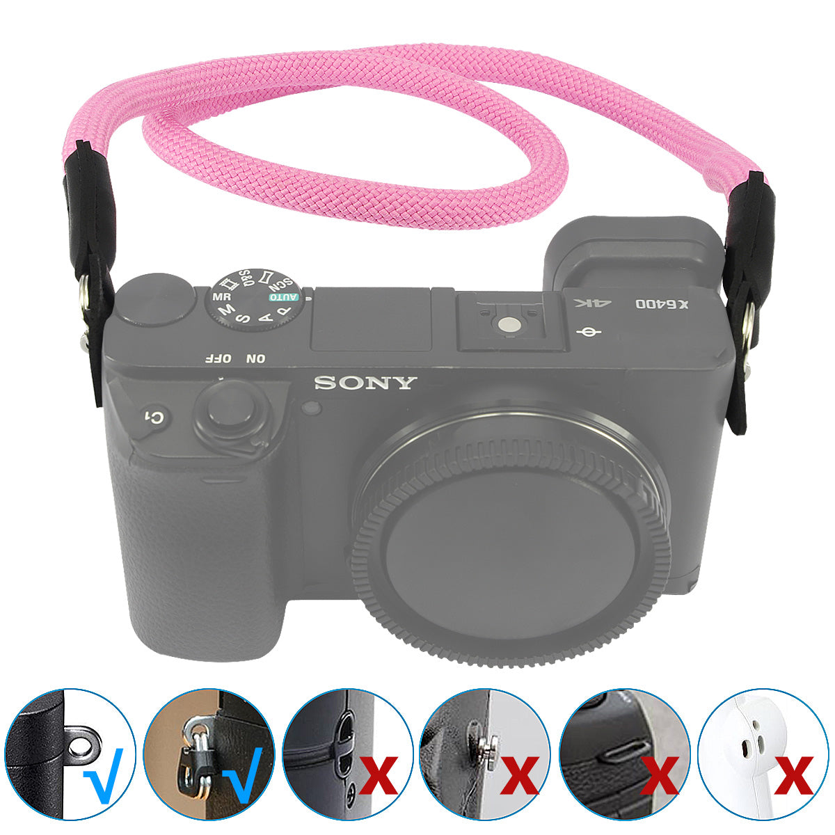 Haoge Camera Neck Strap for Sony a5000 a5100 a6000 a6100 a6300 a6400 a6500 a6600 NEX-3N NEX-5T NEX-5R NEX-6 NEX-7 NEX3 NEX5 NEX6 NEX7 A7C A7CII A7CR A1II Climbing Rope Pink