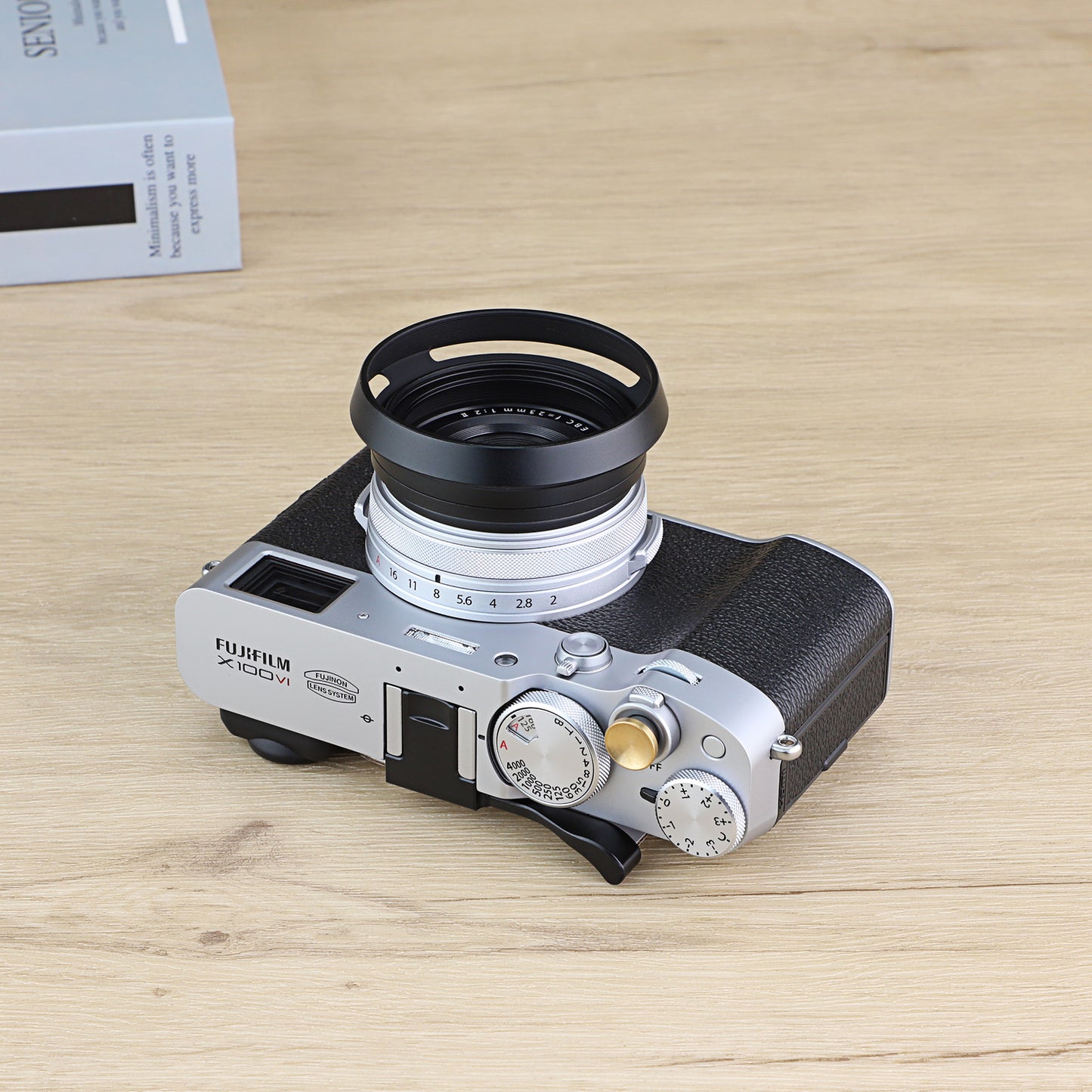 Haoge 3in1 Lens Hood with Adapter Ring with Cap Set for Fujifilm Fuji X100VI Camera Black LH-X53B