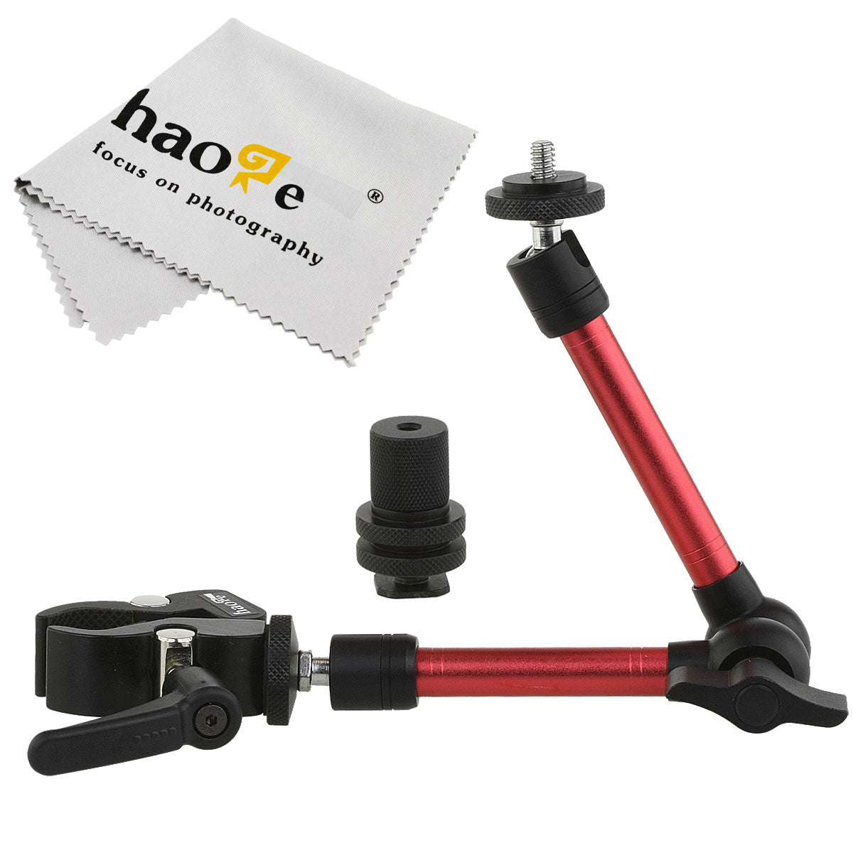Haoge 11 inch Articulating Friction Magic Arm with Small Clamp Crab Pliers Clip for HDMI LCD Monitor LED Light DSLR Camera Video Tripod Red
