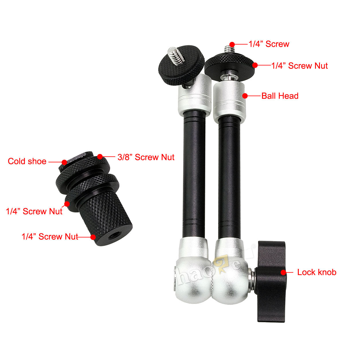 Haoge 11 inch Articulating Friction Magic Arm with Small Clamp Crab Pliers Clip for HDMI LCD Monitor LED Light DSLR Camera Video Tripod