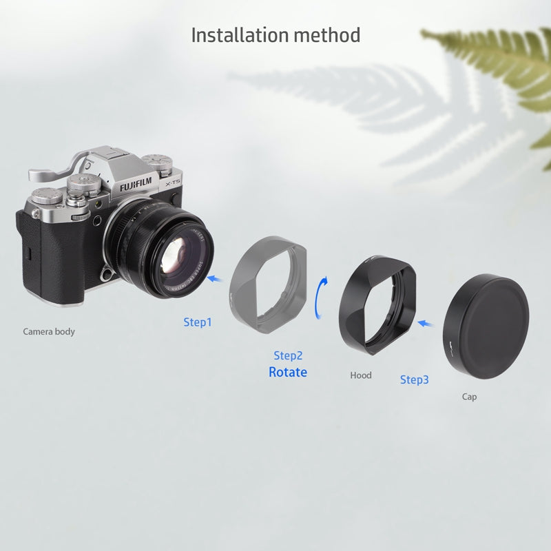 Haoge LH-X53B Square Metal Lens Hood Shade with Metal Cap for Fujifilm Fuji Fujinon XF 35mm F1.4 R / XF35mmF1.4 R xf18mm f2.8 Lens