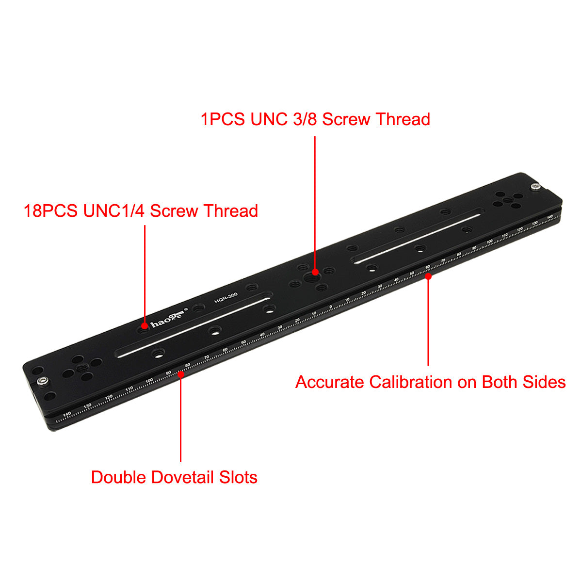 Haoge HQR-300 300mm Multi-purpose Dual Dovetail Long Quick Release Extender Rail Sliding Plate for Camera Tripod Ballhead Clamp fit Benro Arca Swiss Sunwayfoto