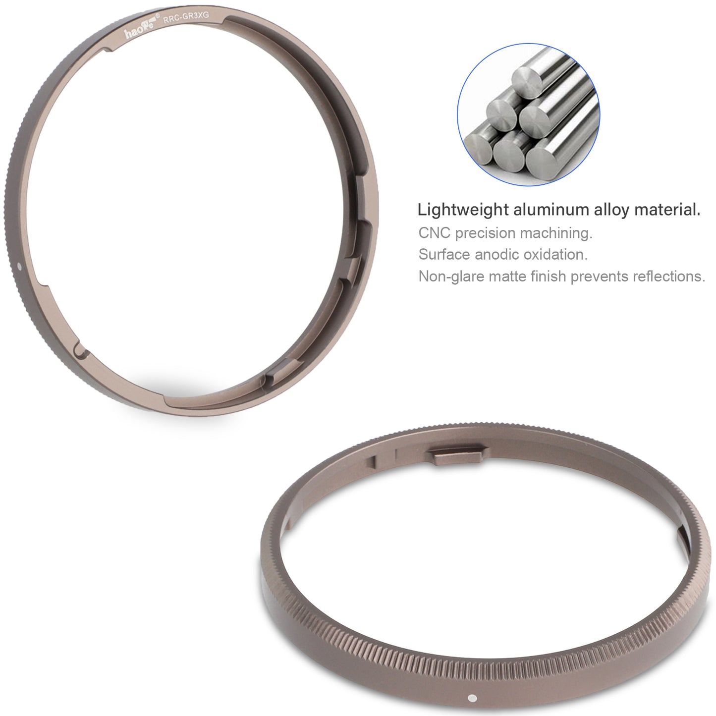 Haoge RRC-GR3XG Dark Gray Metal Decorate Ring Cap for RICOH GR3X/GRIIIX Camera replaces GN-2