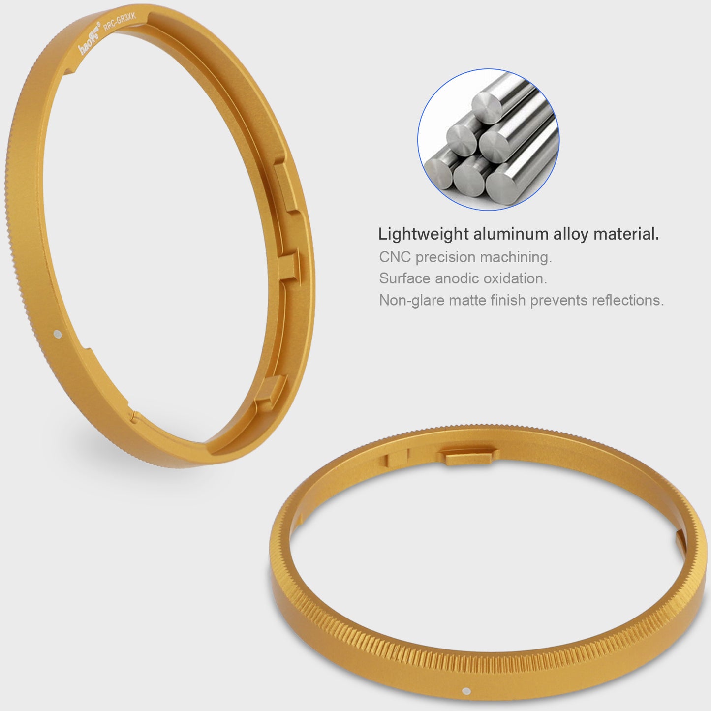 Haoge RRC-GR3Xk Golden Metal Decorate Ring Cap for RICOH GR3X/GRIIIX Camera replaces GN-2