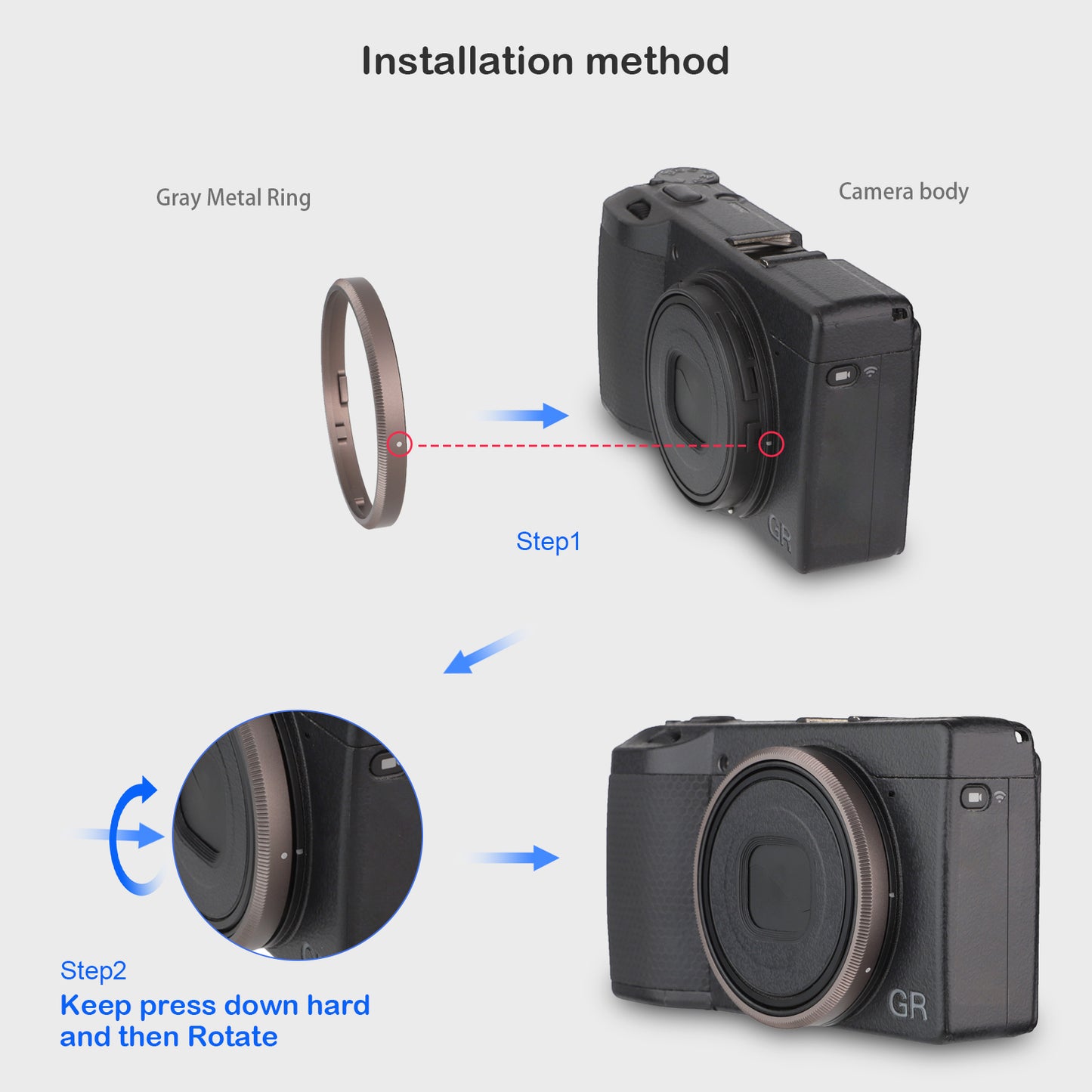 Haoge RRC-GR3XG Dark Gray Metal Decorate Ring Cap for RICOH GR3X/GRIIIX Camera replaces GN-2