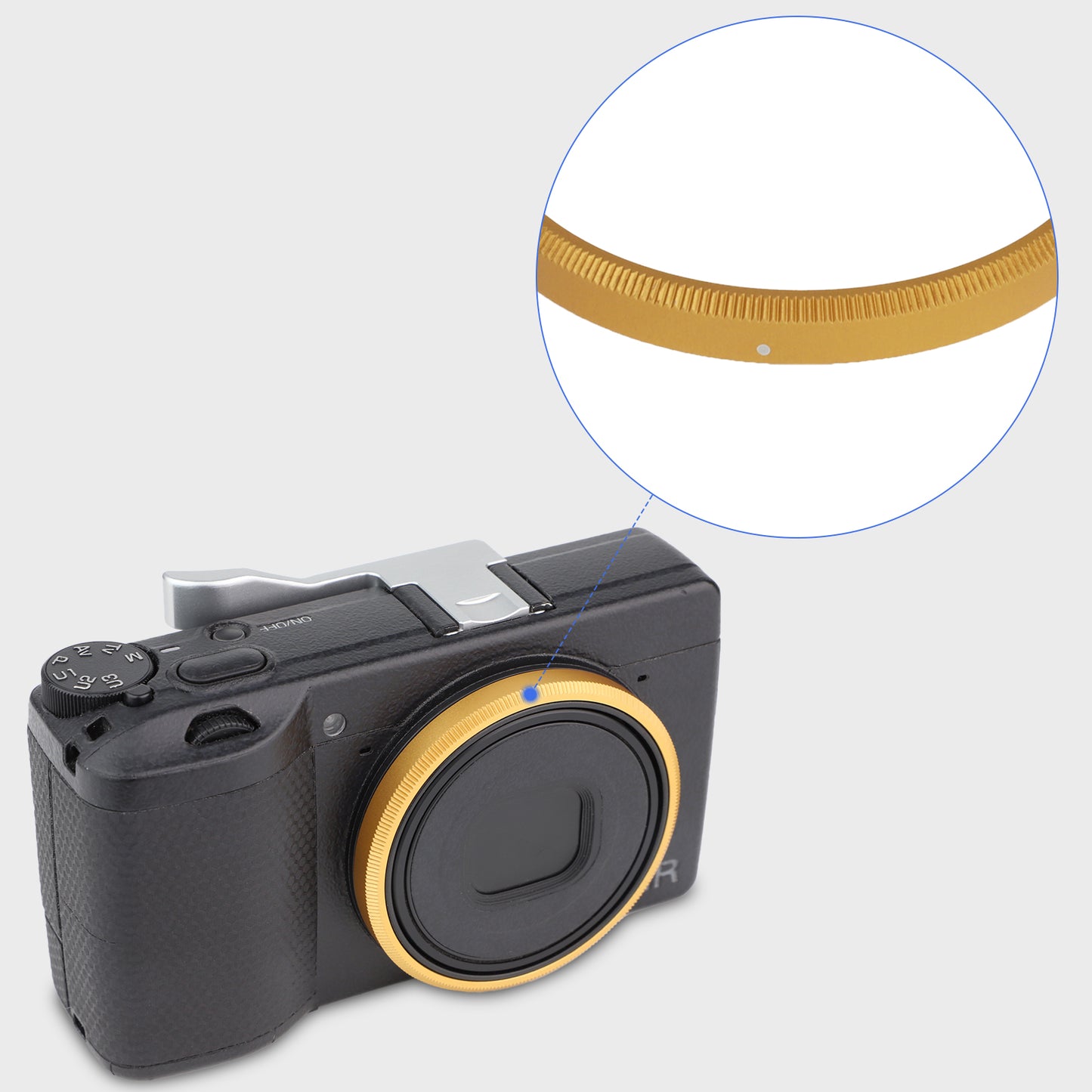 Haoge RRC-GR3Xk Golden Metal Decorate Ring Cap for RICOH GR3X/GRIIIX Camera replaces GN-2