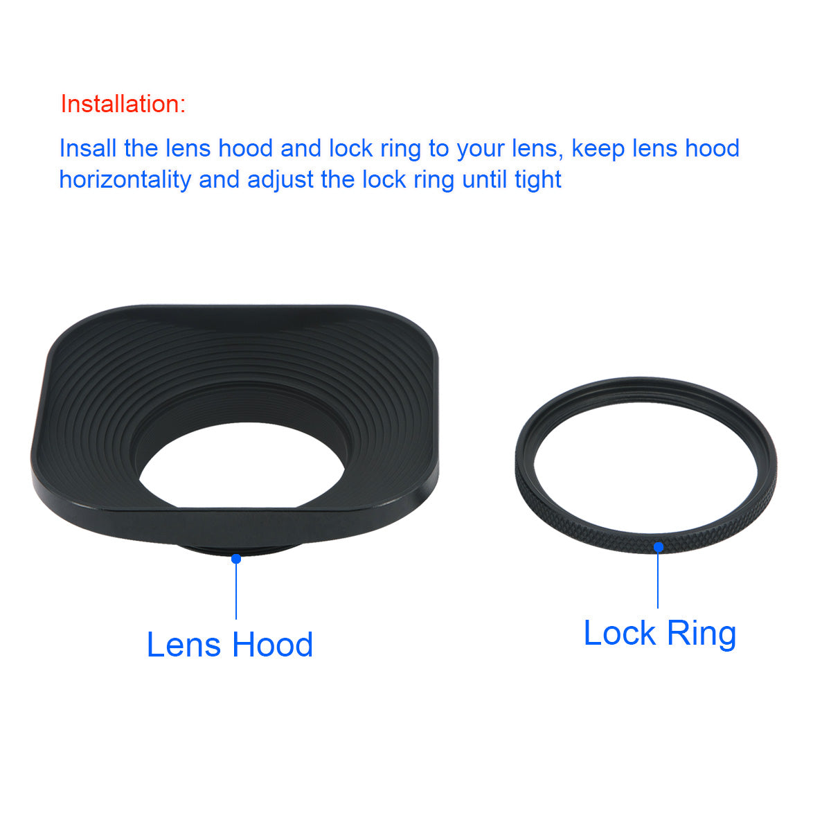 Haoge LH-B39T 39mm Square Metal Screw-in Lens Hood with Cap for Fujifilm Fujinon 60mm f/2.4 XF60mmF2.4 R Macro, Fuji 27mm f/2.8 XF27mmF2.8 Lens and other Lens with 39mm Filter Thread Black