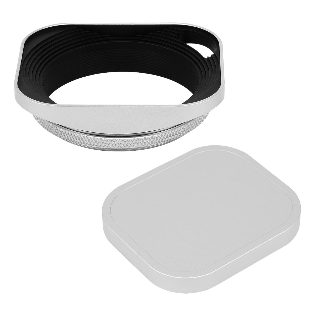 Haoge LH-W55P 55mm Square Metal Screw-in Lens Hood Hollow Out Designed with Cap for Leica Rangefinder Camera with 55mm E55 Filter Thread Lens Silver