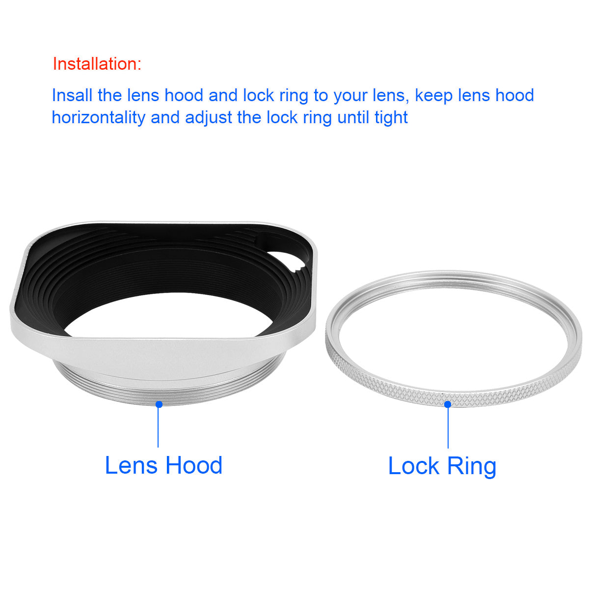 Haoge LH-W55P 55mm Square Metal Screw-in Lens Hood Hollow Out Designed with Cap for Leica Rangefinder Camera with 55mm E55 Filter Thread Lens Silver