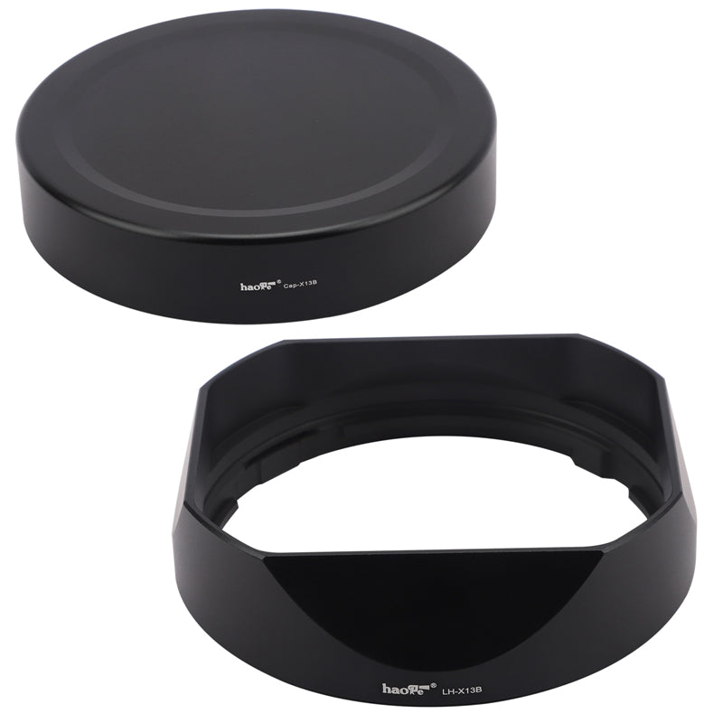 Haoge LH-X13B Bayonet Dedicated Lens Hood of Square Metal for Fuji Fujifilm Fujinon XF 18-55mm F2.8-4 R LM OIS Lens and Fujinon XF 14mm F2.8 R Lens on X-Pro3 XT30 XT4 Camera (New Version with a Hood Metal Cap)