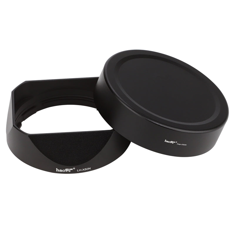 Haoge LH-X50N Bayonet Square Metal Lens Hood for Fujifilm Fuji Fujinon XF 50mm F2 R WR Lens With Metal Cap Kit on X-Pro3 X-T4 X-S10 Camera