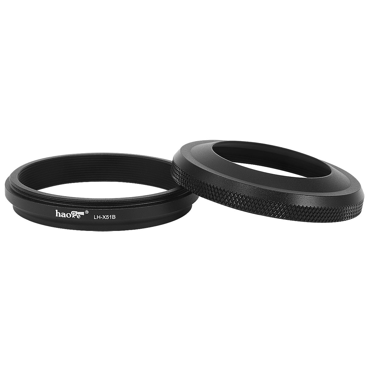 Haoge LH-X51B 2in1 All Metal Ultra-Thin Lens Hood with Adapter Ring Set for Fuji Fujifilm FinePix X100V X100VI Camera Black