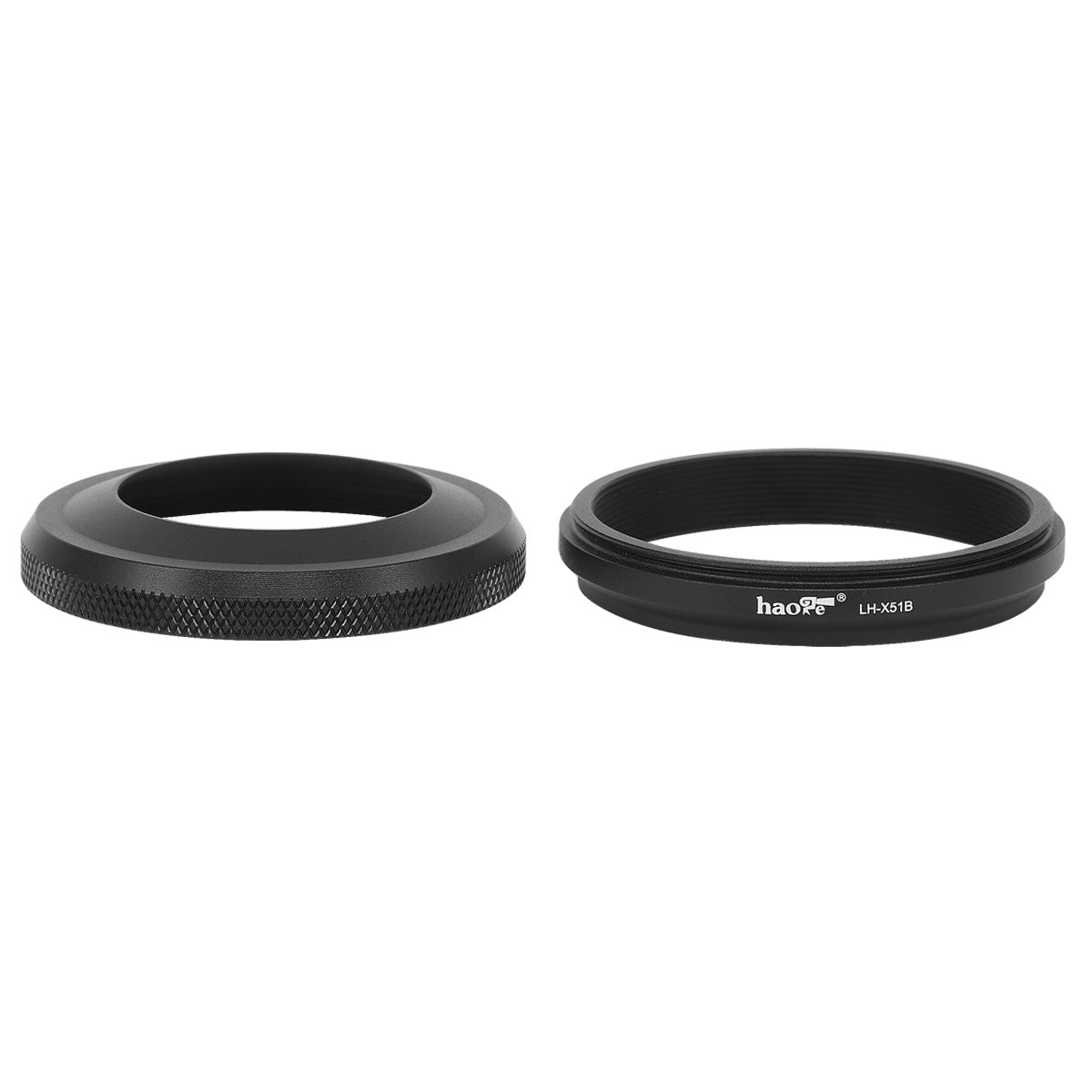 Haoge LH-X51B 2in1 All Metal Ultra-Thin Lens Hood with Adapter Ring Set for Fuji Fujifilm FinePix X100V X100VI Camera Black