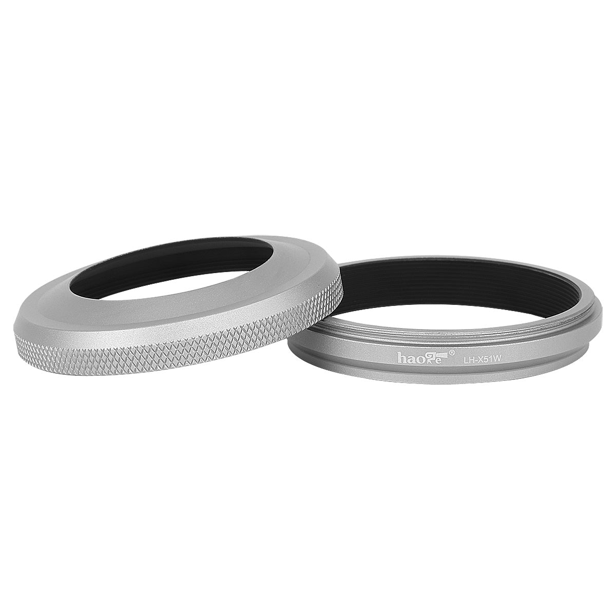 Haoge LH-X51W 2in1 All Metal Ultra-Thin Lens Hood with Adapter Ring Set for Fuji Fujifilm FinePix X100V X100VI Camera Silver