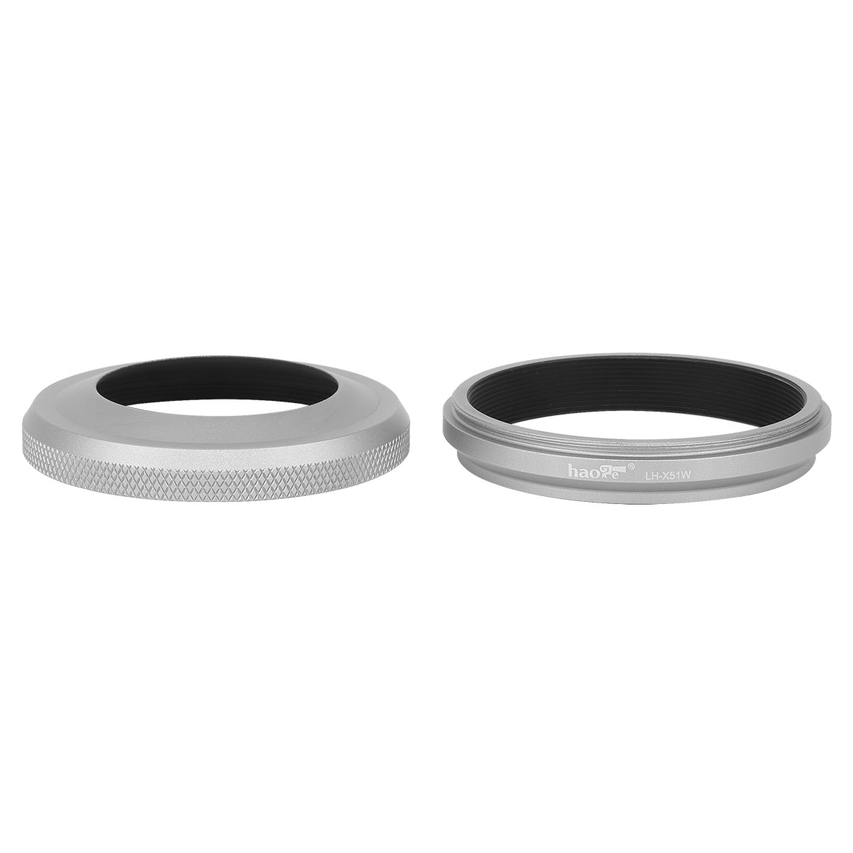 Haoge LH-X51W 2in1 All Metal Ultra-Thin Lens Hood with Adapter Ring Set for Fuji Fujifilm FinePix X100V X100VI Camera Silver