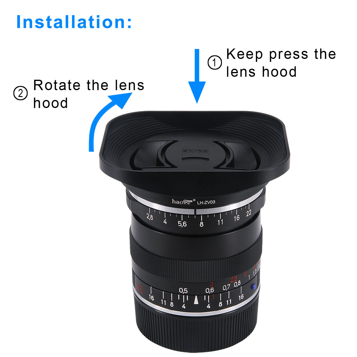 Haoge LH-ZV03 Square Metal Lens Hood for Carl Zeiss Distagon T* 2.8/21 21mm f2.8 ZM, C Biogon T* 4.5/21 21mm f4.5 ZM, 2.8/25 25mm f2.8 ZM, 2.8/28 28mm f2.8 ZM, C Sonnar T* 1.5/50 50mm f1.5 ZM Lens