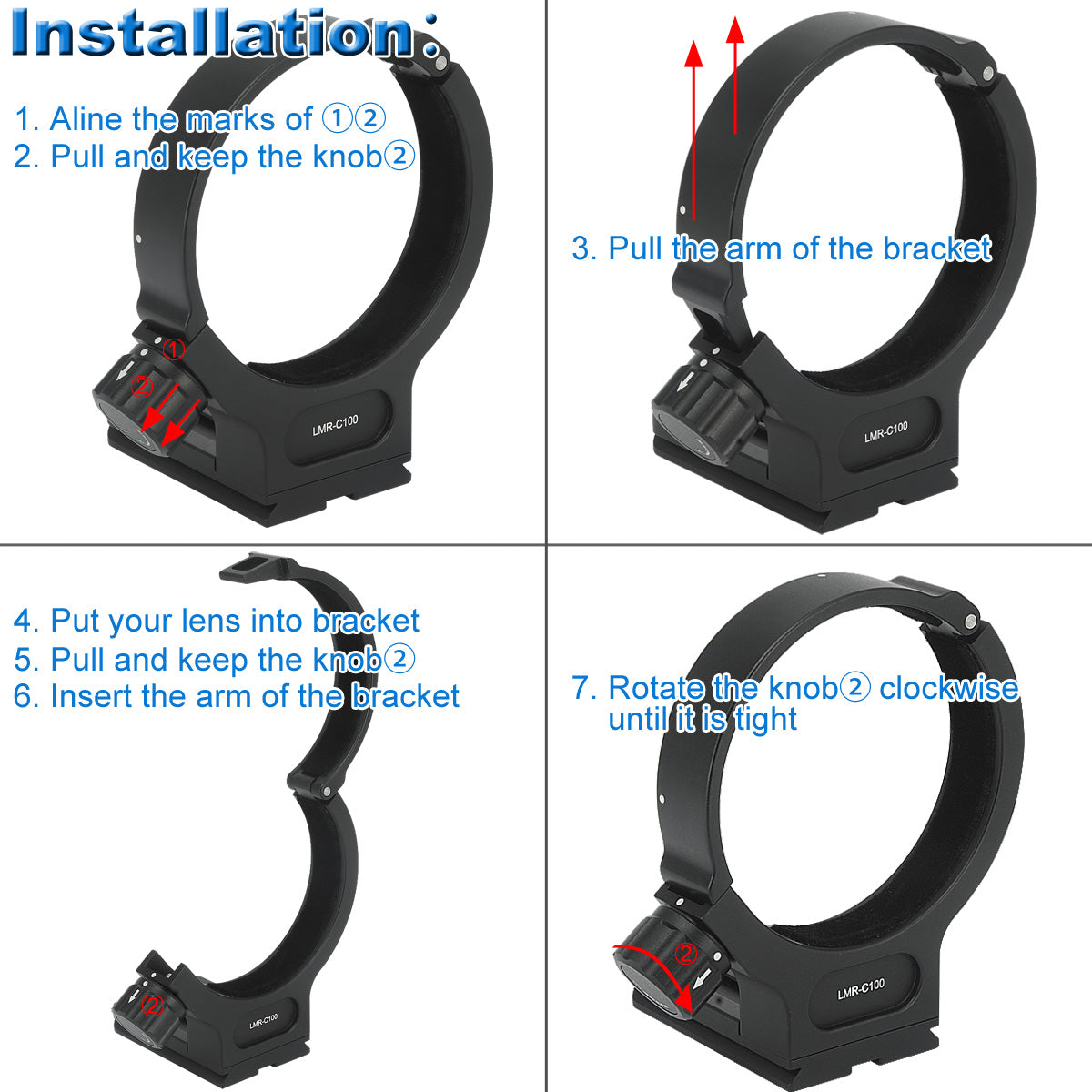 Haoge LMR-C100 Lens Collar Replacement Foot Tripod Mount Ring D for Canon EF 100mm f/2.8L Macro IS USM Lens Built-in Arca Type Quick Release Plate