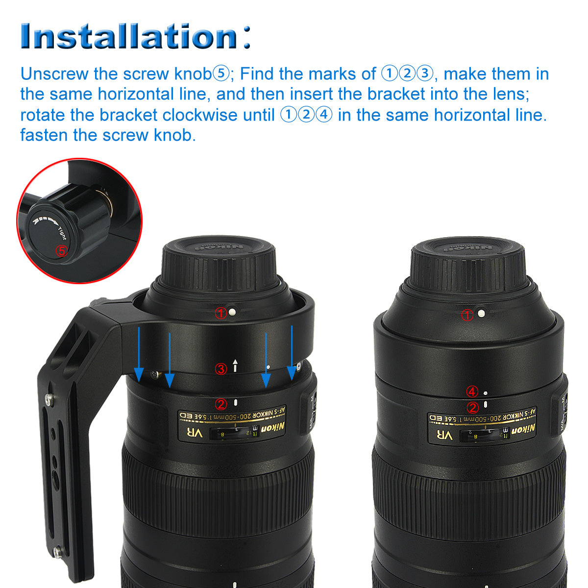 Haoge LMR-N25 Lens Collar Replacement Foot Tripod Mount Ring Stand Base for Nikon AF-S NIKKOR 200-500mm f/5.6E ED VR Lens built-in Arca Type Quick Release Plate