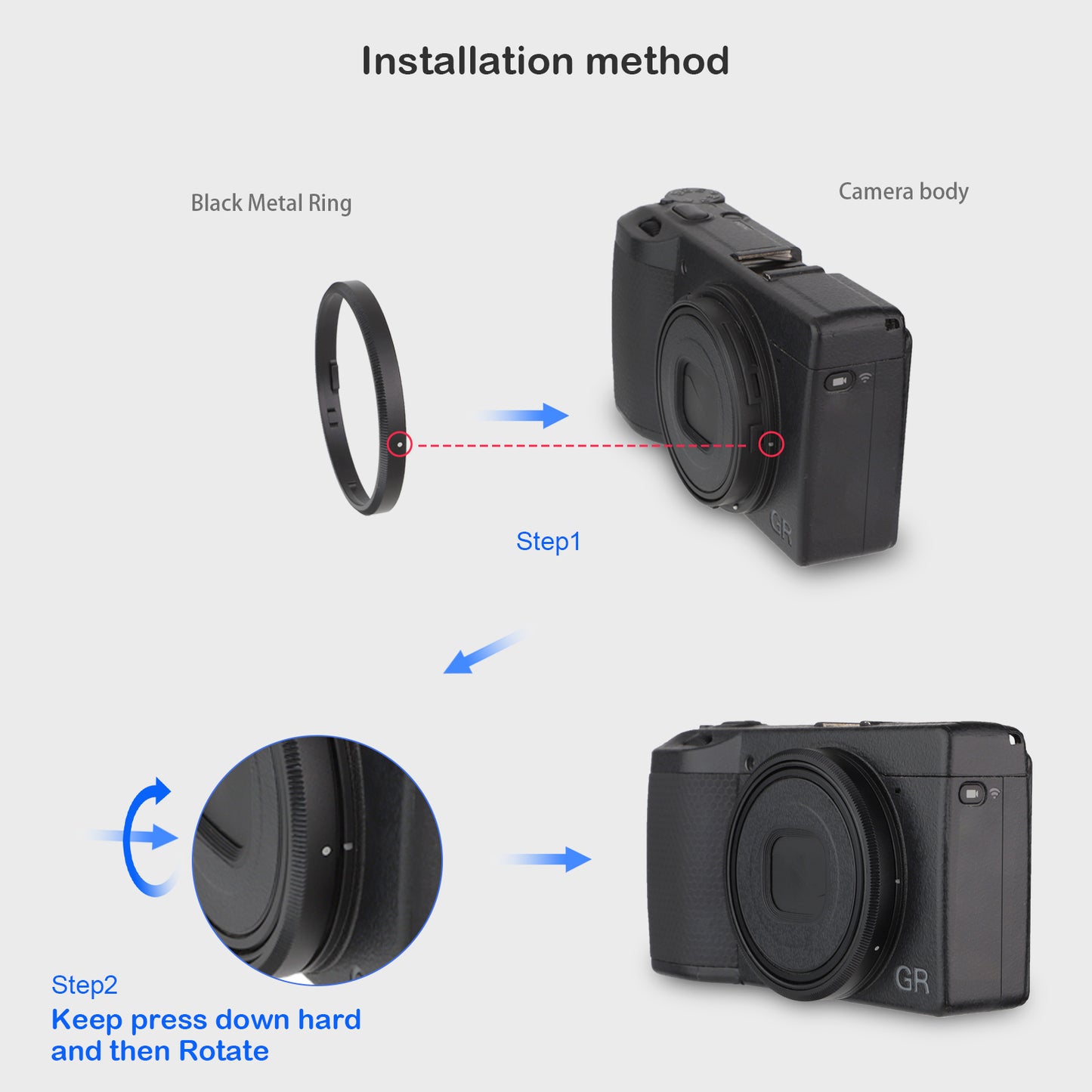 Haoge RRC-GR3XB Black Metal Decorate Ring Cap for RICOH GR3X/GRIIIX Camera replaces GN-2