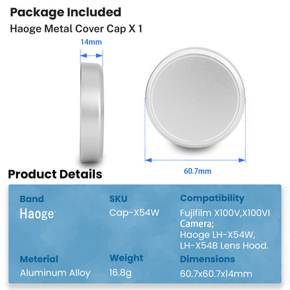 Haoge Metall-Objektivdeckel für Fujifilm Fuji X100VI X100V Kamera, Silber, kompatibel mit Haoge LH-X54W Gegenlichtblende-Deckel (X54W)