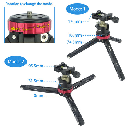 Haoge HTP-01 Table Top Tabletop Tripod Desktop Stand with Low Profile BallHead Ball Head and Quick Release Plate for DSLR Camcorder Digital Camera Low Angle Shot Macro Photography Max load 6.8kg 15lb