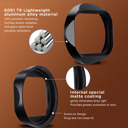 Haoge Metal Square Lens Hood for Leica Q3-28 Q2 Q QP TYP116 Camera Accessories Ultra Slim Screw-in Design 49mm UV Compatible LH-LQ343-13N