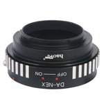 Load image into Gallery viewer, Haoge Lens Mount Adapter for Pentax DA Mount Lens to Sony E-mount NEX Camera such as NEX-3, NEX-5, NEX-5N, NEX-7, NEX-7N, NEX-C3, NEX-F3, a6300, a6000, a5000, a3500, a3000, NEX-VG10, VG20
