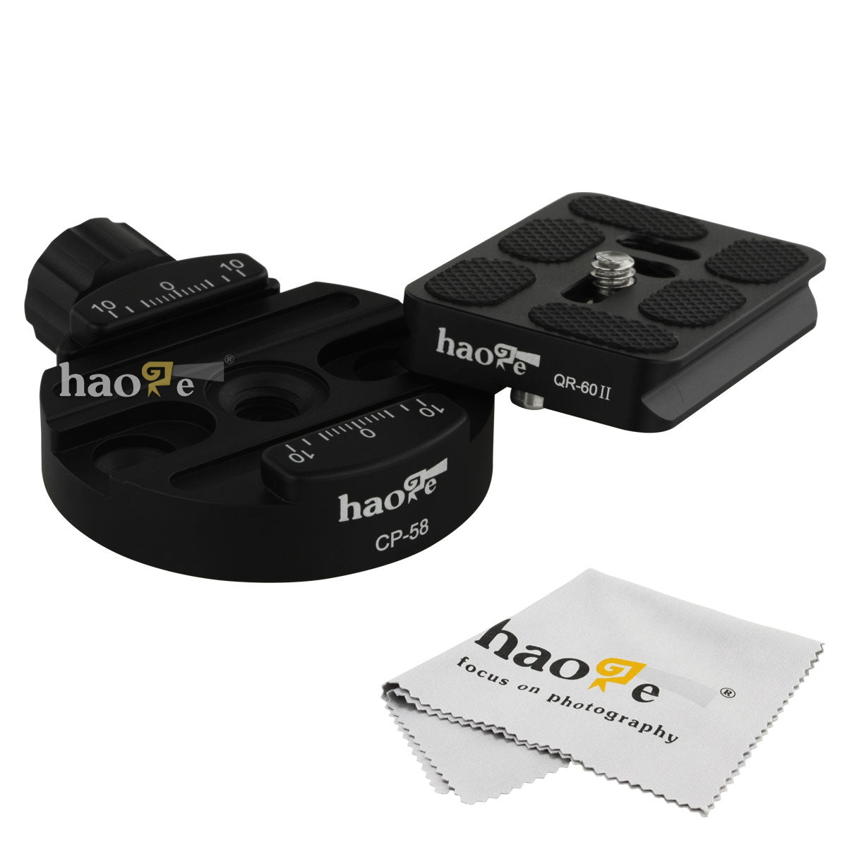 Haoge 58mm Screw Knob Clamp Adapter with 60mm QR Quick Release Plate for Camera Tripod Ballhead Monopod Ball Head Fit Arca Swiss