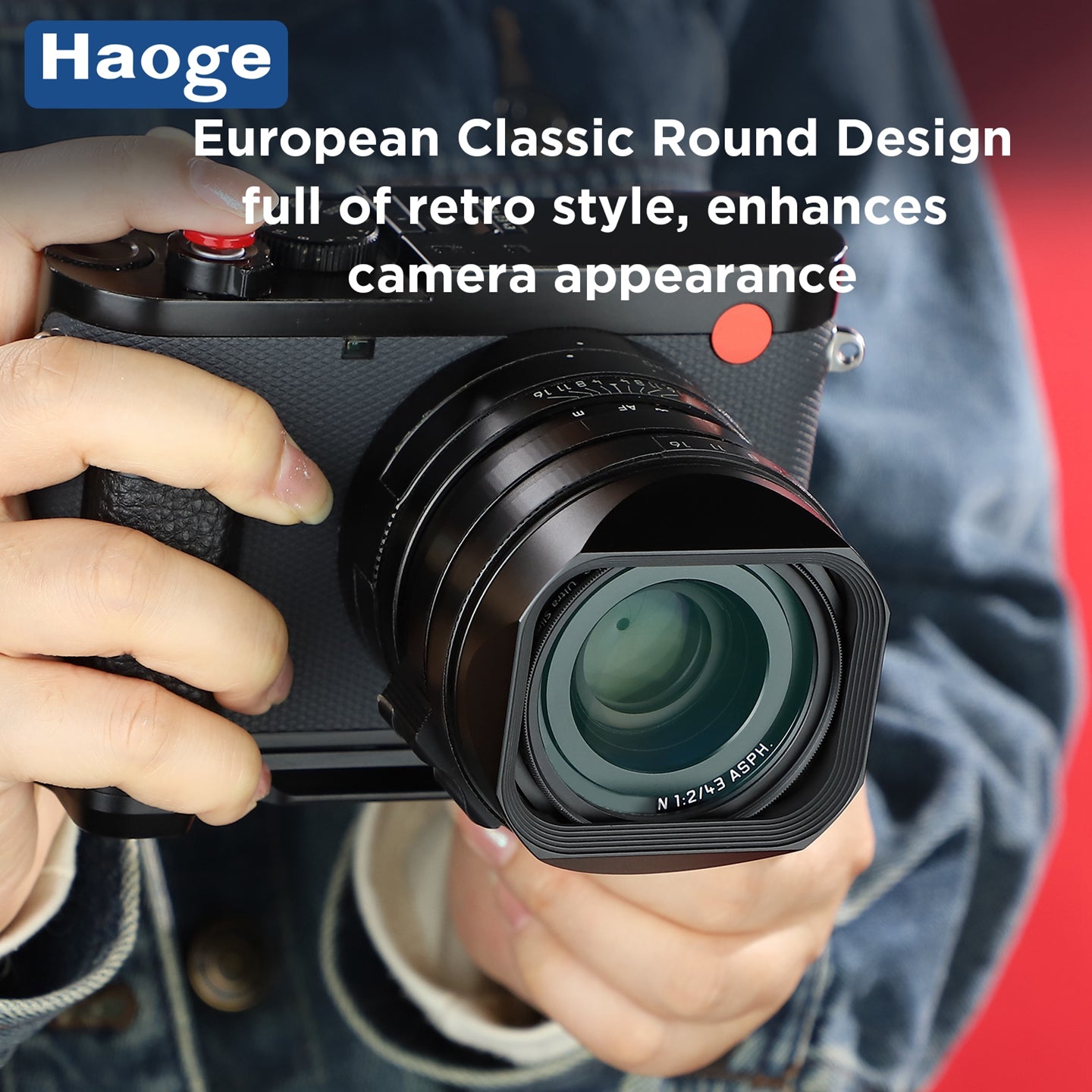 Haoge Metal Square Lens Hood for Leica Q3-28 Q2 Q QP TYP116 Camera Accessories Ultra Slim Screw-in Design 49mm UV Compatible LH-LQ343-13N
