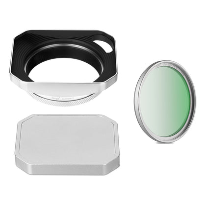 Haoge Square Metal Lens Hood for Fujifilm X100VI Fuji X100V X100F X100T X100S X70 Fuji Photo Camera Accessories Silver with 49mm Uv Filter Adapter Ring Hollow Out Designed LH-X1006-PS