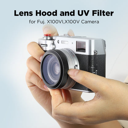 Haoge MC UV Camera Lens Protection Filter for Fujifilm X100VI Fuji X100V Camera with integrated adapter ring Black LUV-XVIB